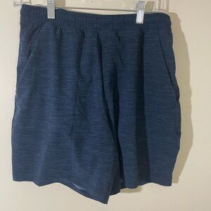 Lululemon Pace Breaker Men’s Lined Shorts Medium Heather Striped‎ Blue Pockets